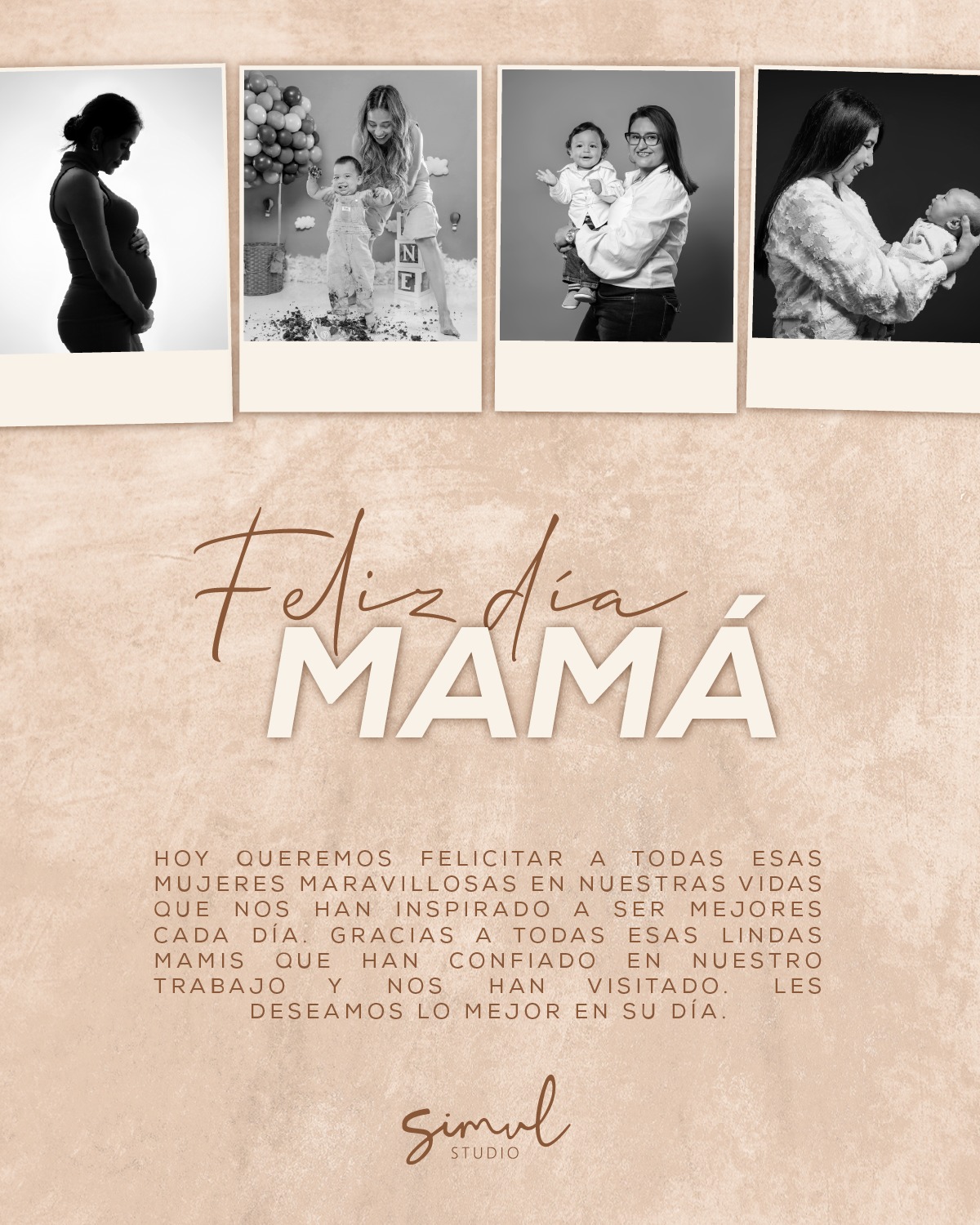 Pieza del Dia de la Madre con polaroids de sesiones de maternidad