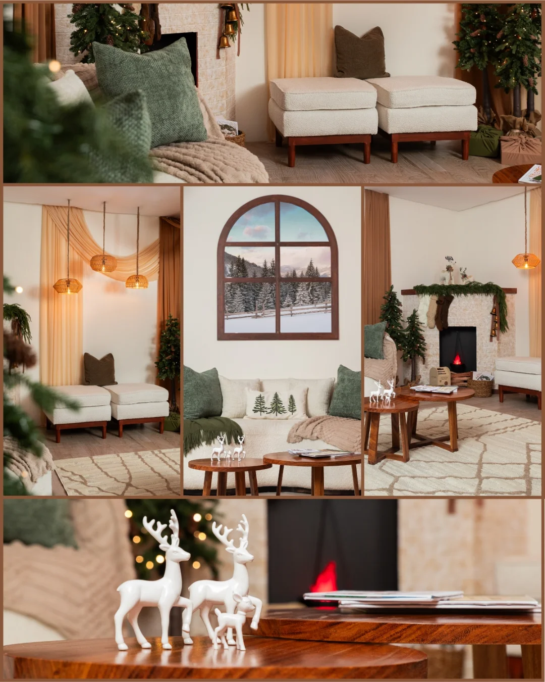 Collage del set con la ventana de paisaje nevado